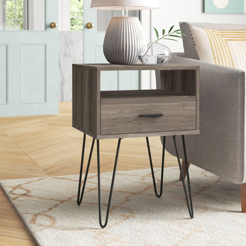 Adrow 1-Drawer Nightstand with Cubby, Slate Gray