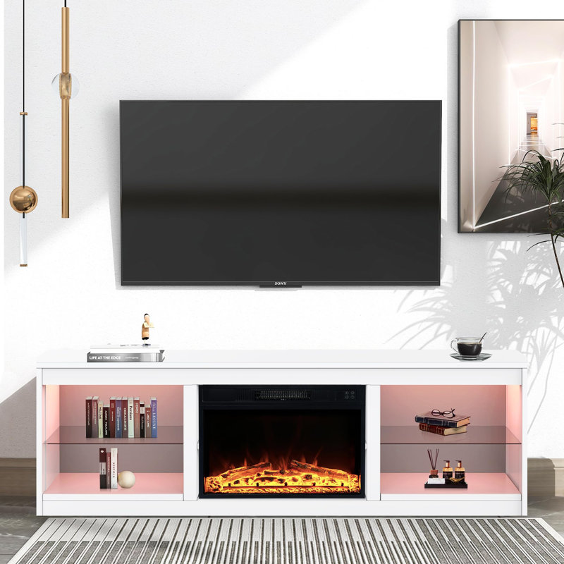 66" Tv Stand With Storage Cabinets For Living Room, Yes, White
