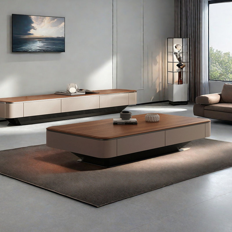 Table basse moderne en bois massif avec rangement, H 15,74 po x L 62,99 po x l 31,49 po