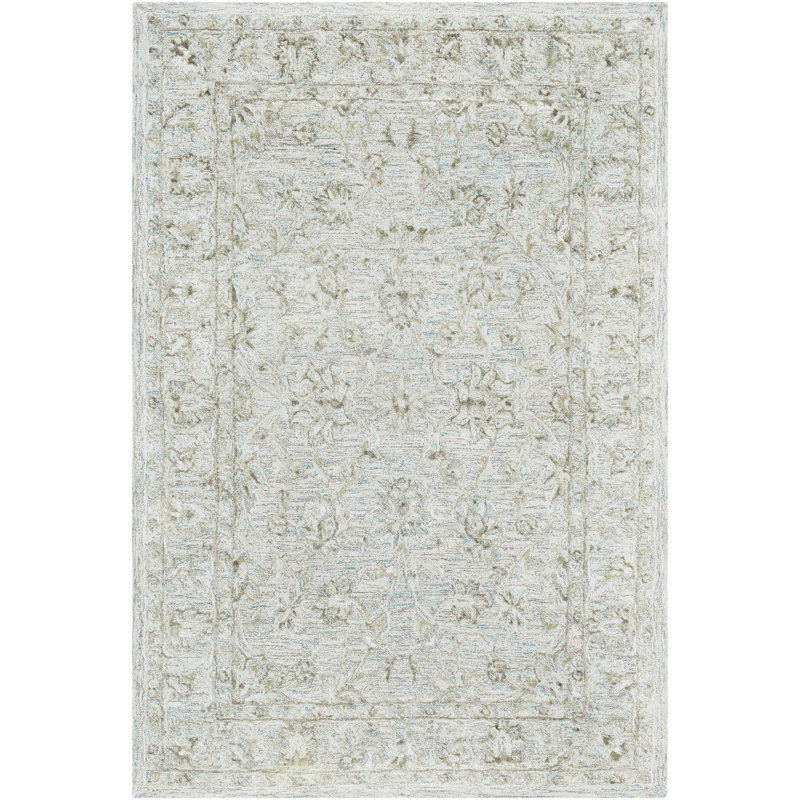 Tapis touffeté à la main en laine / viscose / gris clair / olive Cait Floal, Rectangle 9 pi x 13 pi
