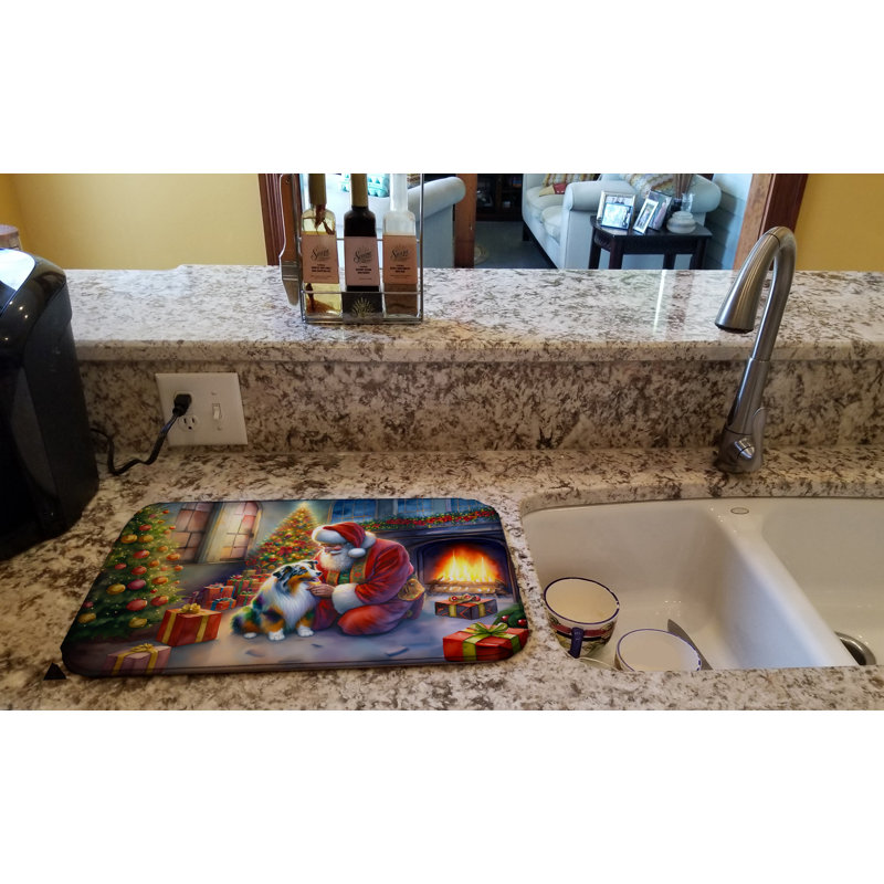 Australian Shepherd and Santa Claus Dish Drying Mat