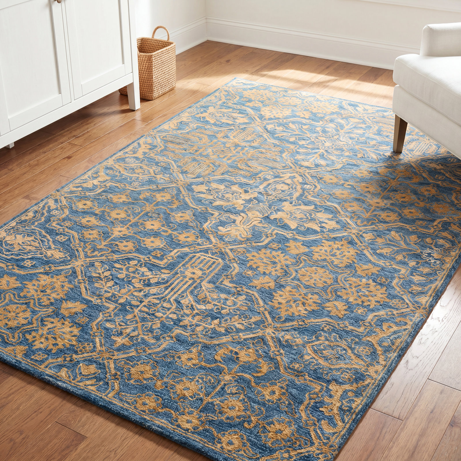 Cece Blue Orange Hand-Tufted Wool Oriental Rug, Rectangle 3'6" x 5'6"