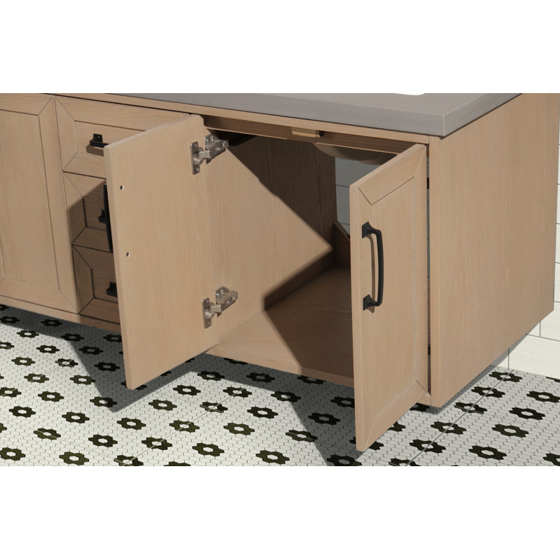 Venice 55" Oak Gray Double Sink Wall-Mount Vanity with Quartz Top
