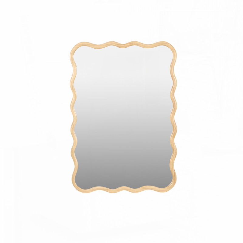 Solid Wood Wavy Rectangle Mirror, 39.76" x 27.95", Natural Wood, Rectangle
