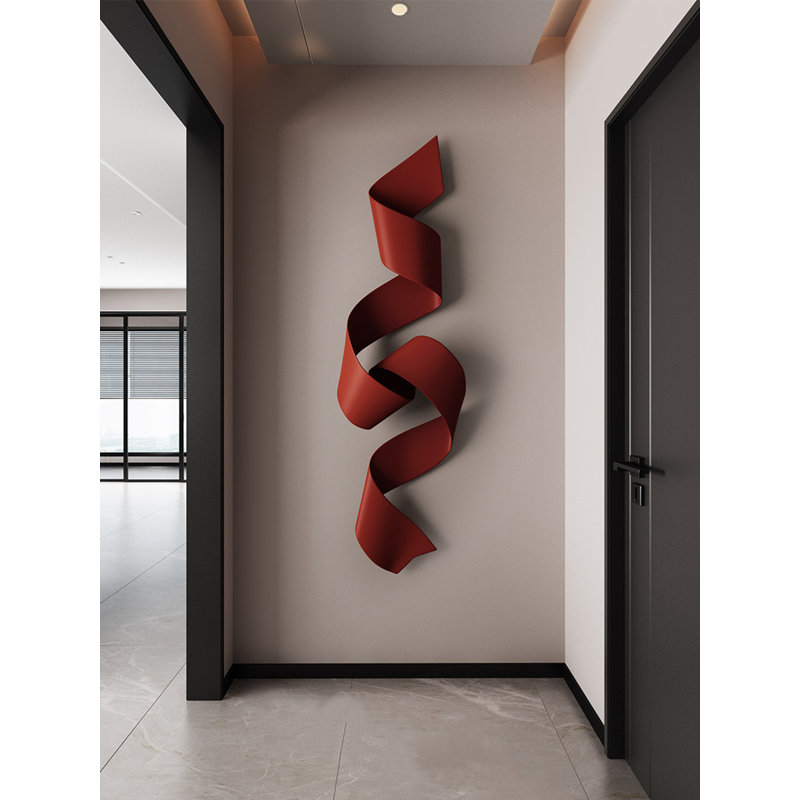 Sculpture murale minimaliste en ruban de métal, décoration murale flottante en spirale 3D, 70.87" H x 20.87" W x 1.97" D, Red