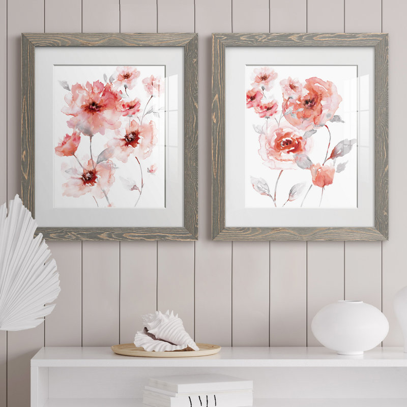 Translucent Blush I - ensemble de 2 reproductions d'art, Blanc, H 24 po x l 36 po x P 1,5 po, Cadre en papier gris