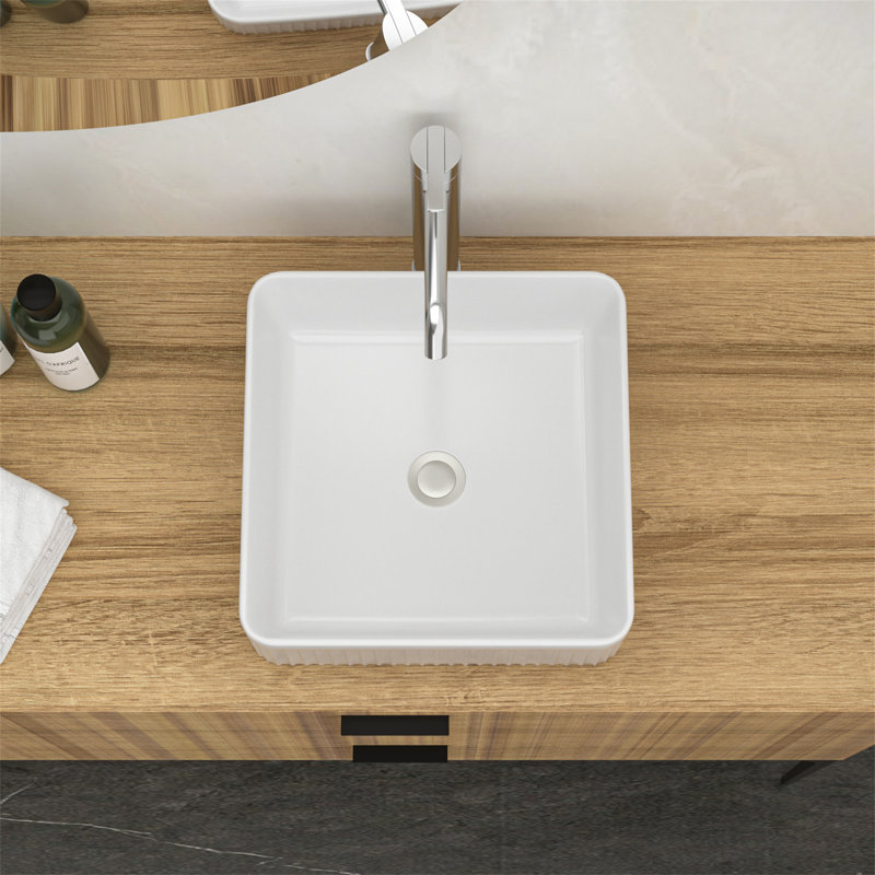 Lavabo de salle de bain vasque carrée 15,69 "x 15,69" en céramique blanche