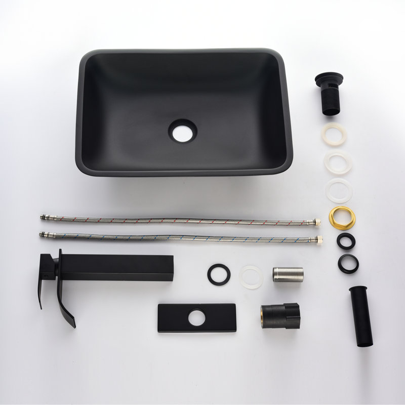 Matte Black Bathroom Sink With Faucet And Rust Pop-Up Drain - 18.13"X13.0"X4