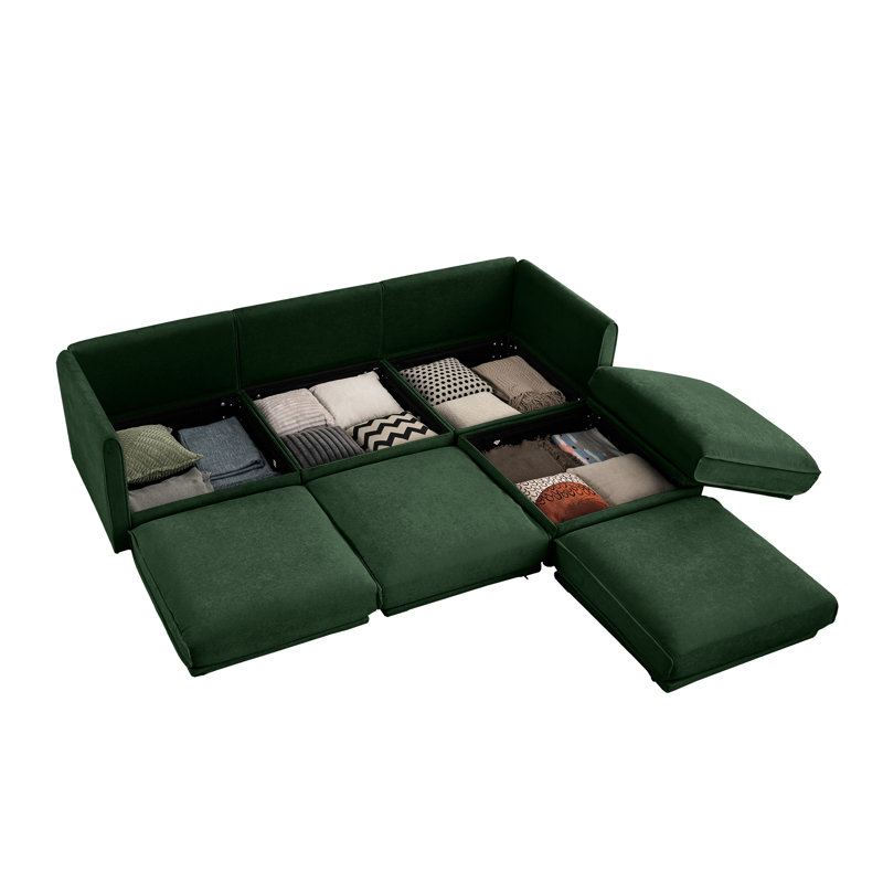Tissu chenille avec rangement caché et canapé pour un espace de vie soigné, Vert
