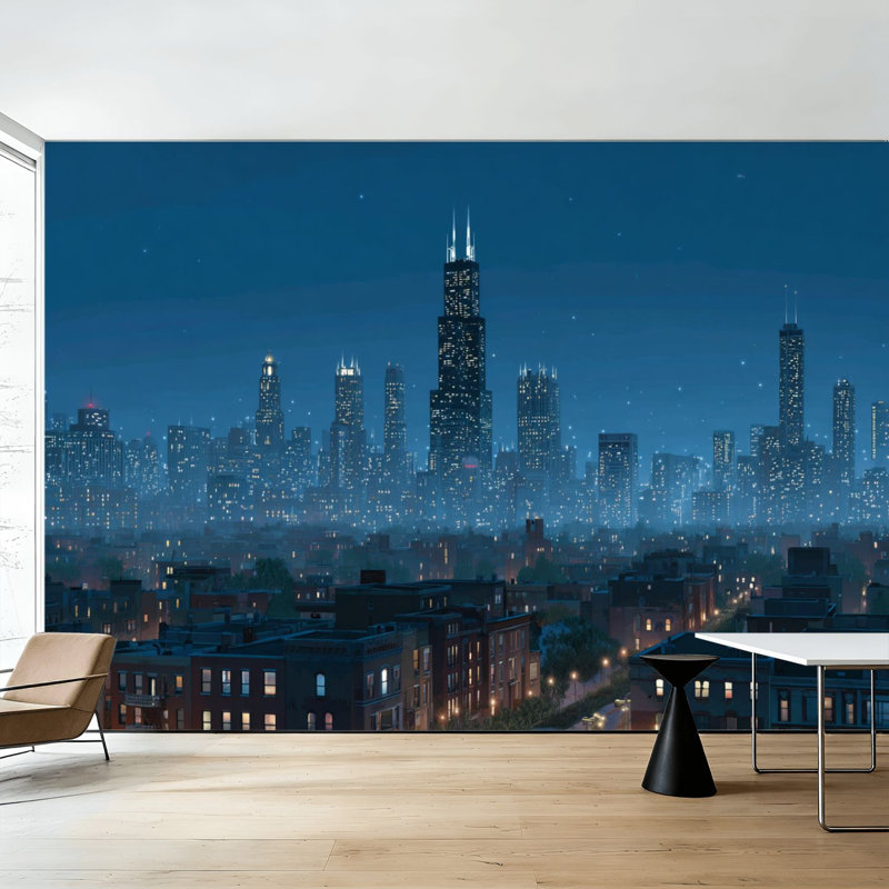 Papier peint adhésif autocollant "Peel and Stick Skyline by Night" par California, L 99,6 po x l 144 po