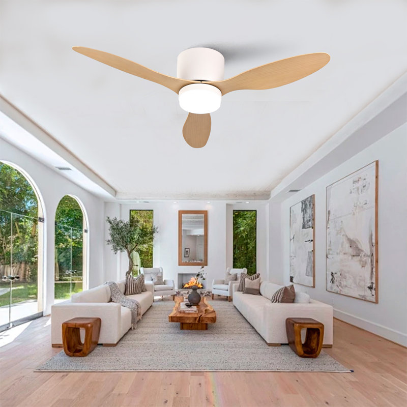 Ventilateur de plafond de 42 pouces avec lumière, conception encastrée mince, 3 pales en plastique ABS, télécommande incluse, réglage à 6 vitesses, moteur à courant continu réversible, fonctionnement silencieux, idéal pour les chambres à coucher, intérieur / extérieur