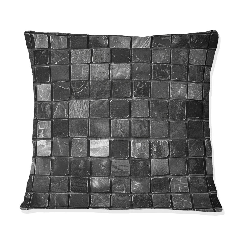 Carreau de mosaïque gris moderne I - Coussin décoratif moderne, H 16 po x l 16 po