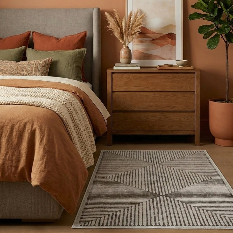  Washable Non-Slip Rug - Brown Striped Area Rug for Living Room, Bedroom, Dining Room, and Kitchen, Rectangle 3' x 5'