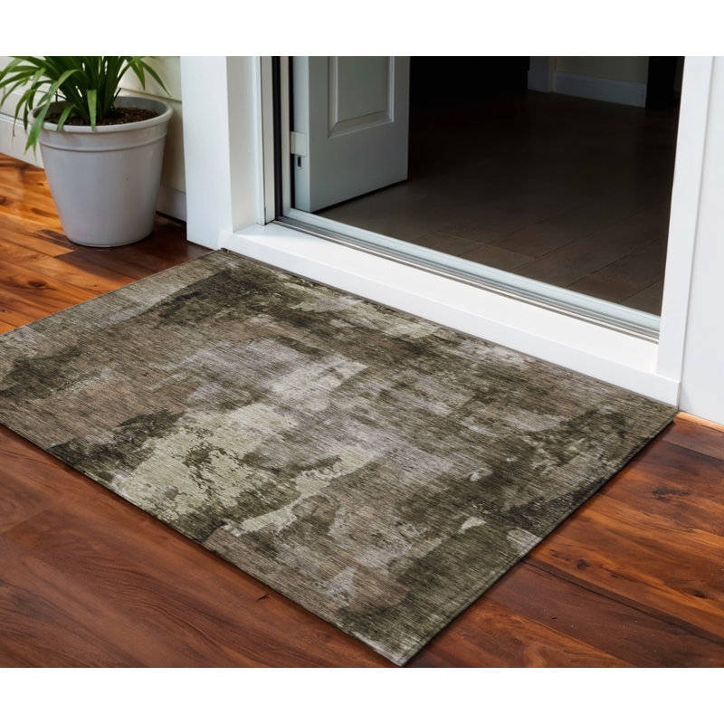 Tapis intérieur lavable abstrait 3 pi x 5 pi brun