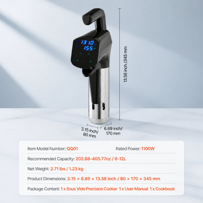 1100W Sous Vide Precision Cooker with LED Display and Clamp Design