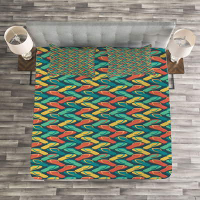 Adarro Green/Yellow/Red Microfibre Bedspread Set