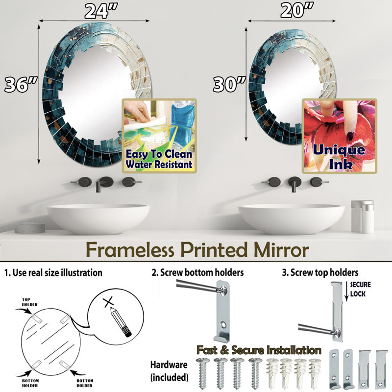 Miroir mural sans cadre Krafton, 30 po x 20 po