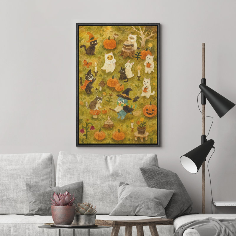 Mignon fantôme, impression sur toile encadrée, décoration murale d'Halloween, Noir, H 24 po x l 16 po