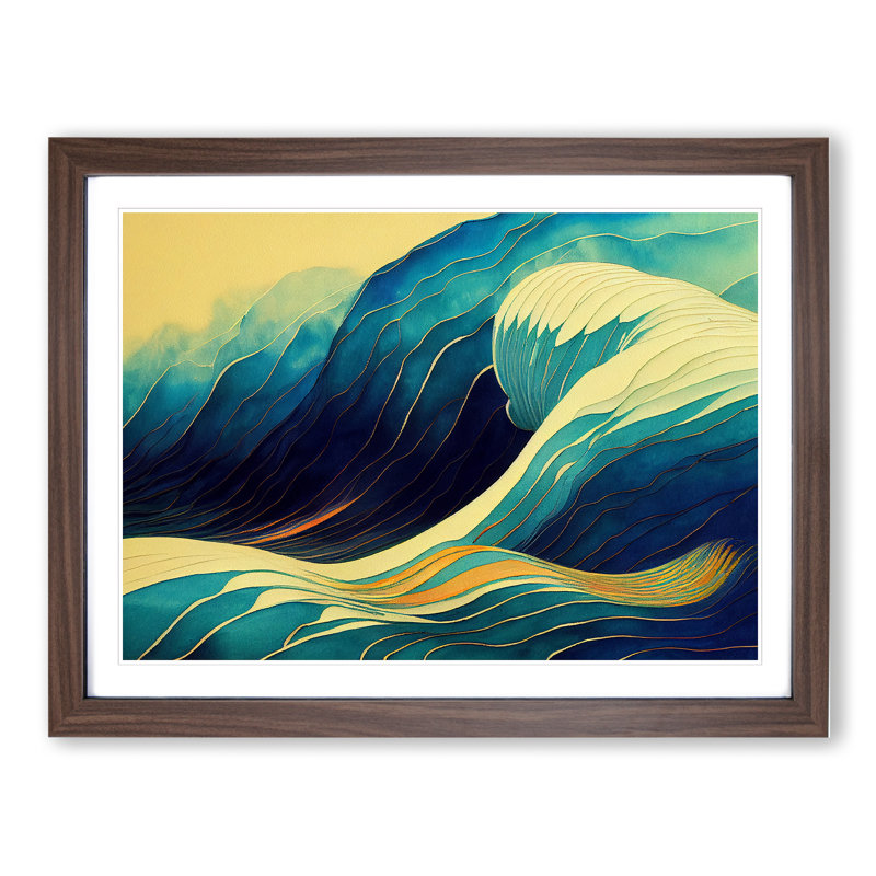 XH1022-8743X Surrealistic Ocean Wave Vol.7 Abstract 1 Piece Single Picture Frame Wall Art, 46cm H x 64cm W x 2cm D, Walnut