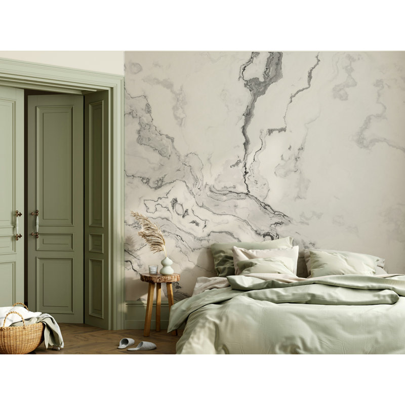 Papier peint veiné de marbre blanc gris, L 100 po x l 150 po