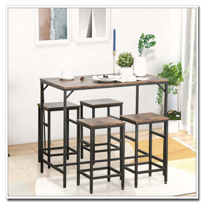 Ensemble 5 pièces de table de bar et 4 tabourets de style industriel pour économiser de l'espace pour le pub et la cuisine