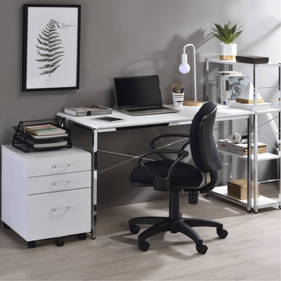 Bureau d'écriture blanc et chrome avec base traîneau