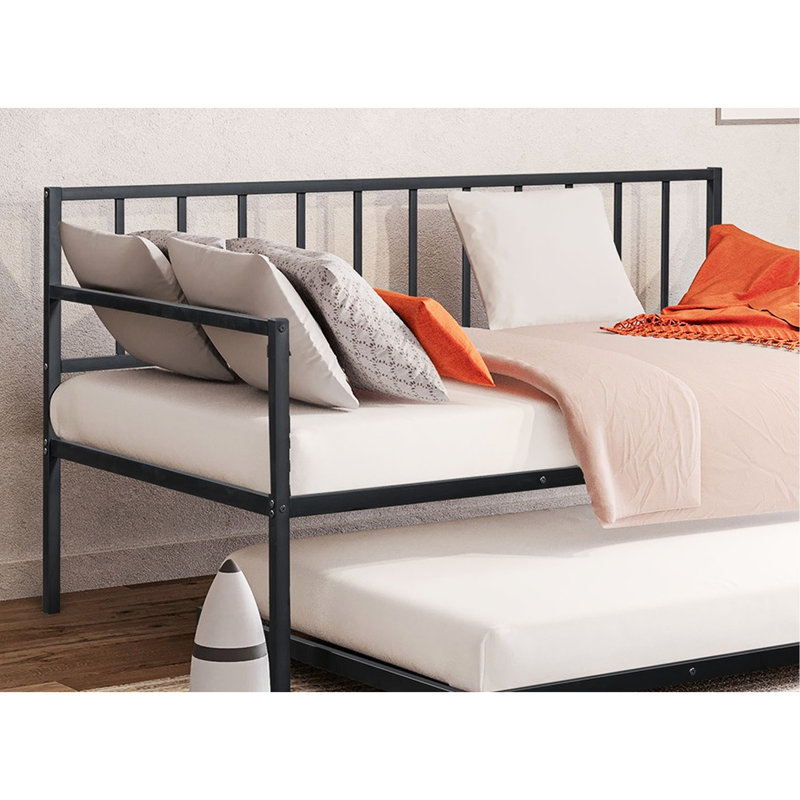 Lit de jour simple contemporain en métal noir avec lit gigogne, Noir