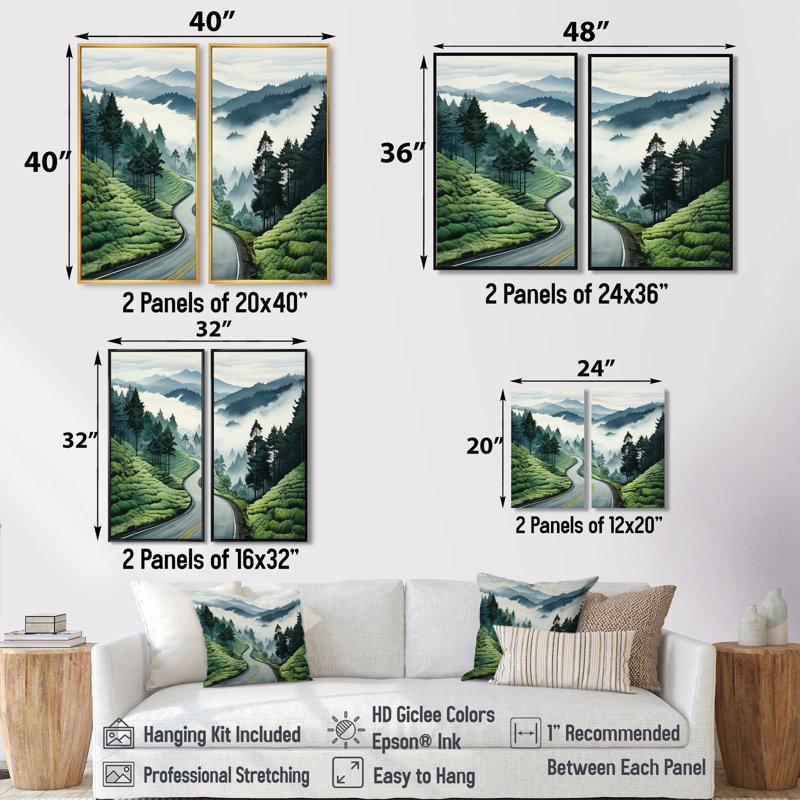 «Road Endless Journey In Green Mountain I», art mural sur toile verte, Toile tendue, Ne s’applique pas, H 36 po x l 48 po