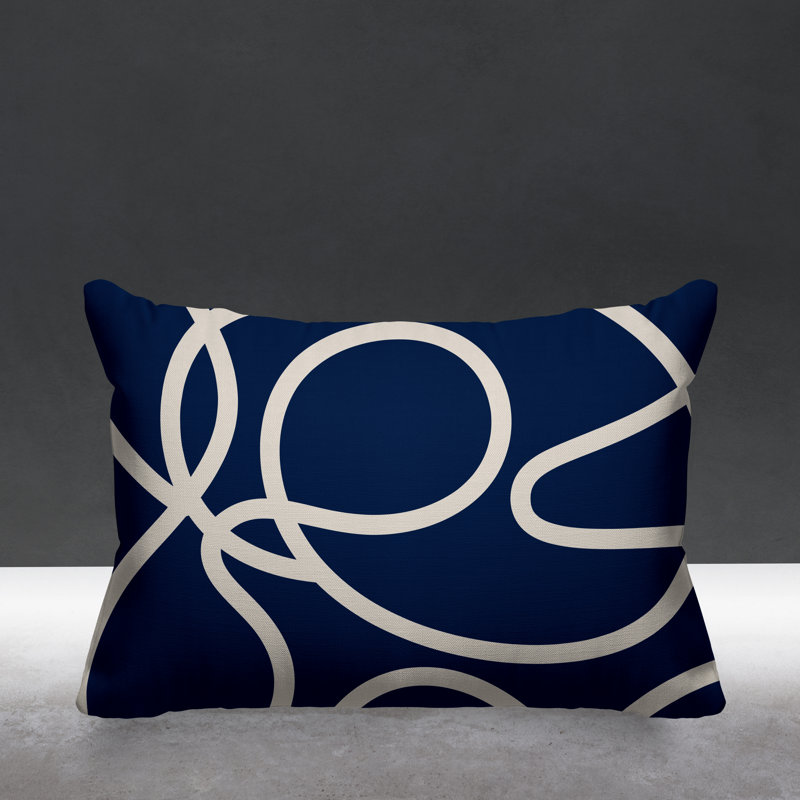 Coussin décoratif intérieur / extérieur Squiggles Abstract, 15 po x 15 po, Bleu marine, Carré