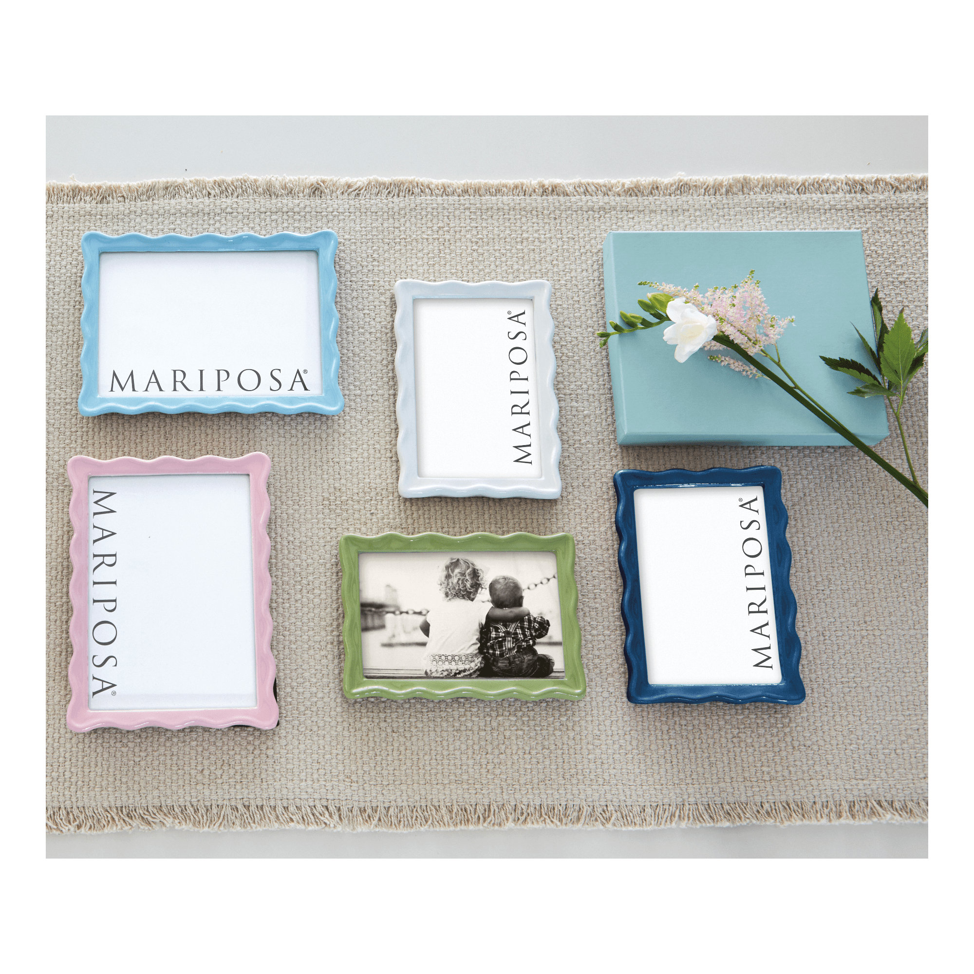Mariposa Wavy Metal Picture Frame Collection, Blue, 4" W x 6" H