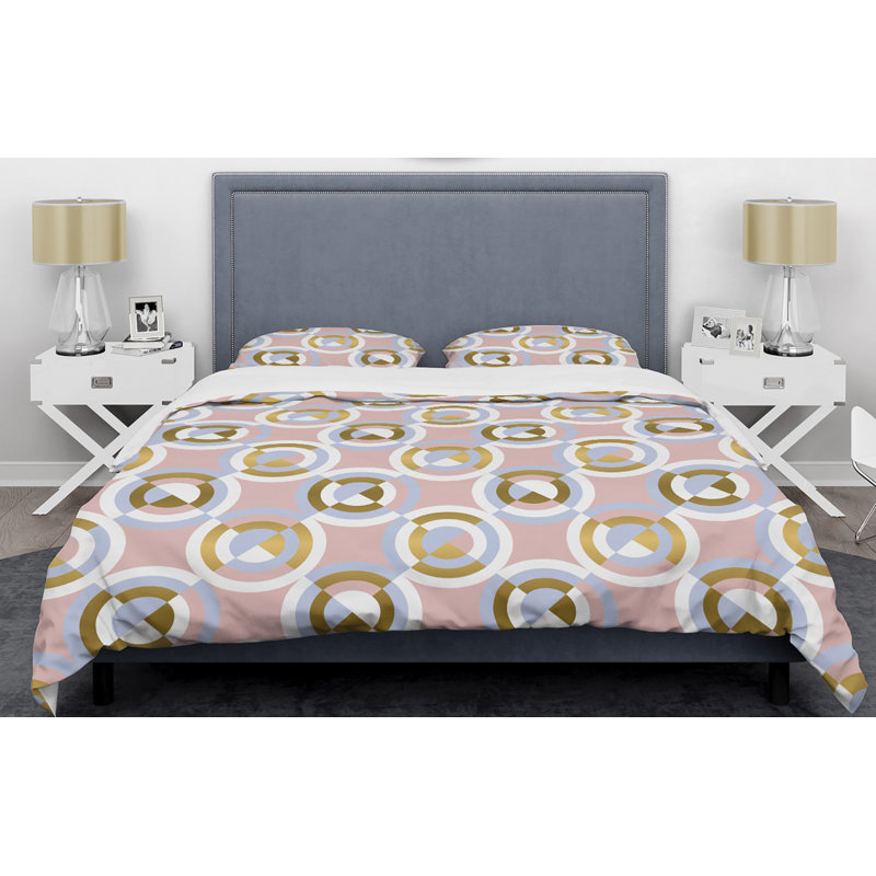 Ensemble de housse de couette à formes circulaires Mid-Century, Housse simple + 1 taie décorative