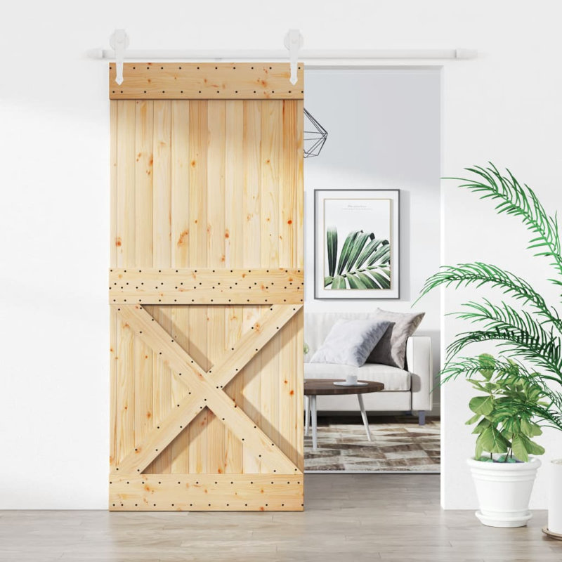 Porte coulissante avec quincaillerie Vidaxl, Blanc/naturel, 35,4 po x 82,7 po