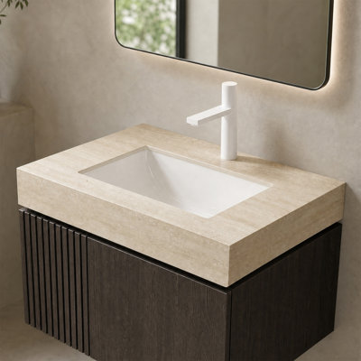 Comptoir de meuble-lavabo en pierre frittée 24 po avec lavabo encastré en céramique, 3,94 po d'épaisseur, trou unique (robinet non inclus)