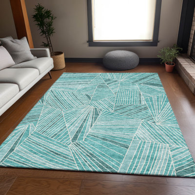 Tapis bleu sarcelle lavable à la machine Premium Prisco