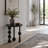 Modern Black Round End Table, Solid Rubberwood Sculptural Side Table 20"D×18"H