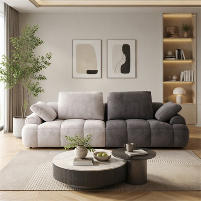 Canapé 2 places moderne de 220 cm (86,6 po), beige avec revêtement en suède gris pour salon