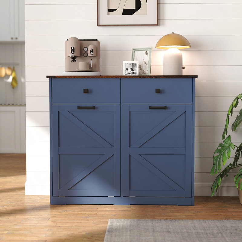 Armoire à déchets double inclinable, bleu campagne