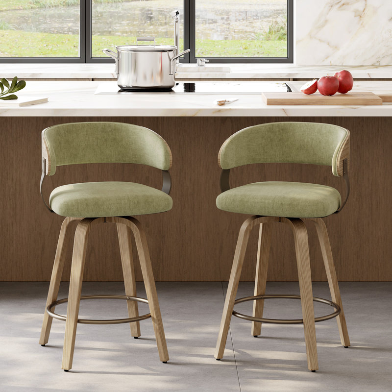 Tabouret de comptoir pivotant moderne de 25,8 po avec dossier incurvé et structure en bois, Green