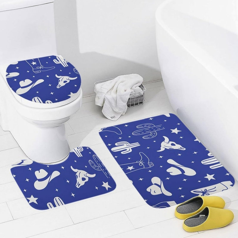 Tapis de salle de bain Western Cowboy - 3 pièces - bleu, Navy, Abstract 2