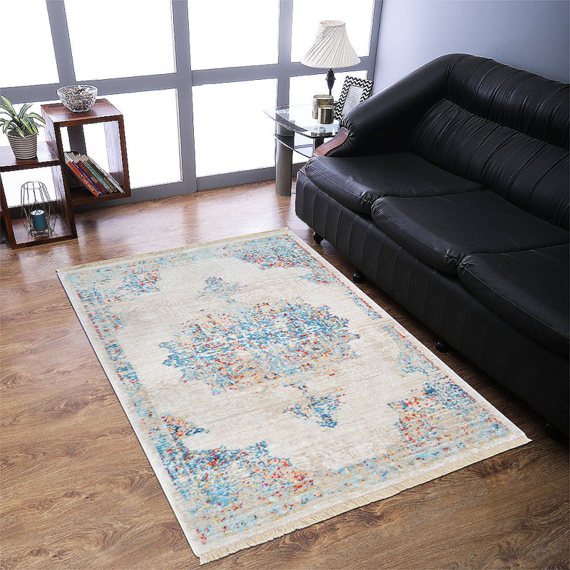 Tapis rectangulaires en polyester fabriqués à la machine Crayton | Multicolore, design oriental, tapis de salon, chambre à coucher