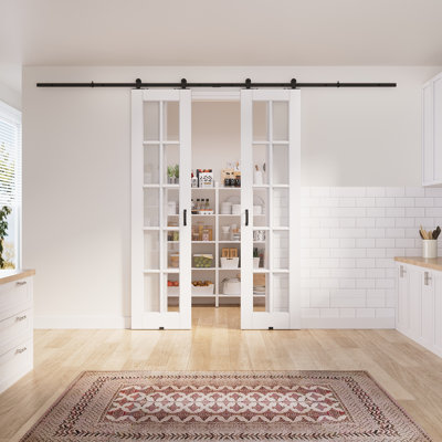 2x30in.x 96in.10 Lite Clear Glass White Door Slab Prefinished Surface With All Barn Door Hardware Kit