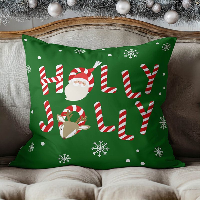 Coussin Holly Jolly, Vert, Carré 16 po