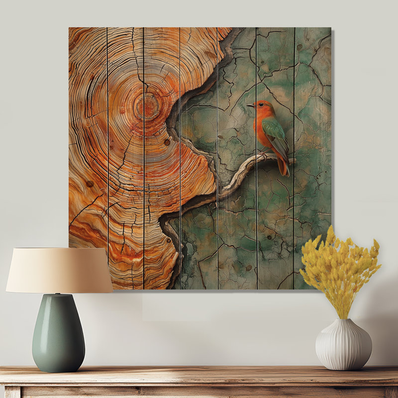 Pic avec glissade sur bois Harmony - Décoration murale oiseau en bois - sur bois de pin naturel, H 36 po x l 36 po