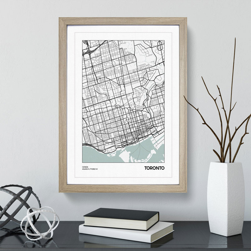 Map Toronto Canada - Picture Frame Graphic Art, Oak, 36cm H x 27cm W x 2cm D