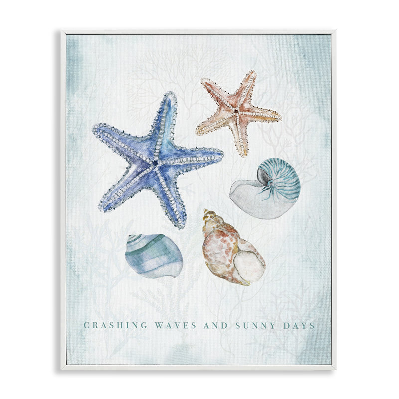 «Crashing Waves & Sunny Days», estampe numérique, design par Janet Tava, H 30 po x l 24 po, Giclée encadrée blanc bord de mer