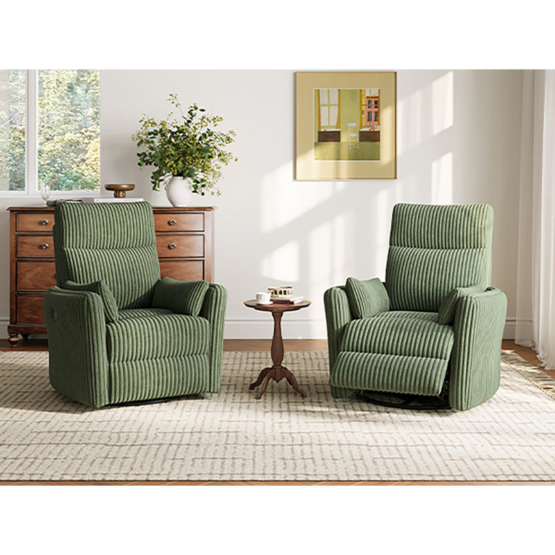  Sherry 34'' Swivel Manual Recliner & Rocker (Set of 2), Bella Forest Green Corduroy