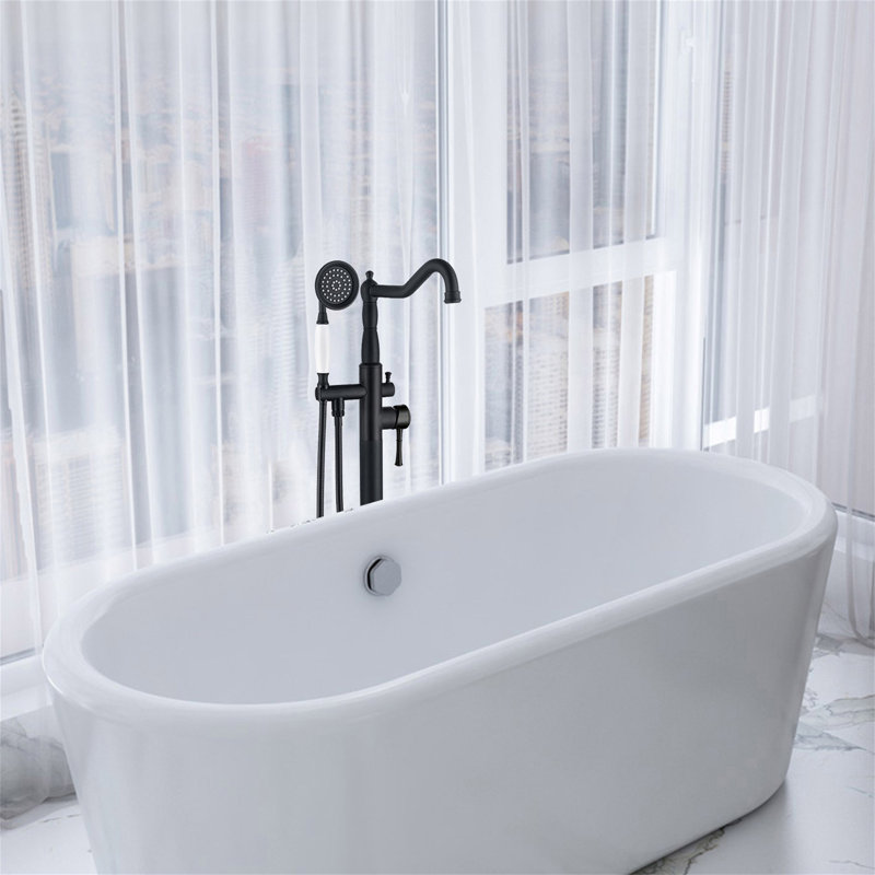 Freestanding Bathtub Faucet With Hand Shower, Matte Black