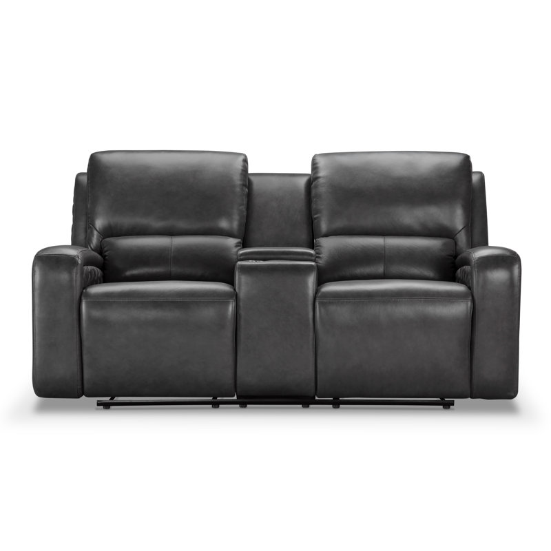 Drew Upholstered 78'' Power Reclining Sofa, Gray Genuine Leather
