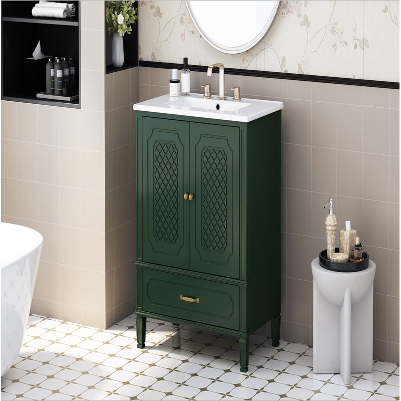 Meuble-lavabo 30 po avec lavabo style rétro, espace de rangement multifonctionnel, tablette de porte, porte à fermeture en douceur