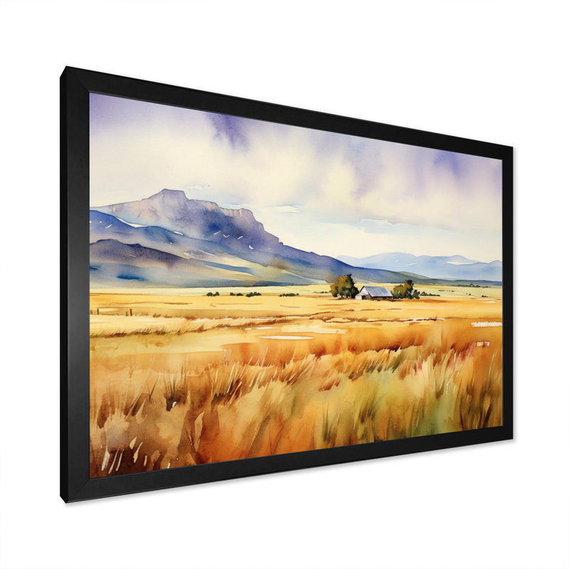 Wyoming, prairies jaunes - art mural Wyoming, H 12 po x l 20 po x P 1 po, Cadre simple noir